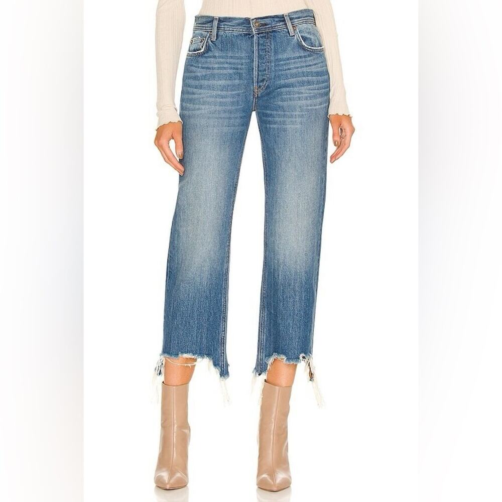 Free People Maggie Mid Rise Straight Leg Chewed Hem Jeans Size 26
